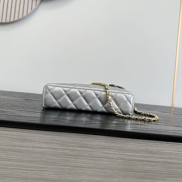 CC grained calfskin small vanity with chain AP5346 silver