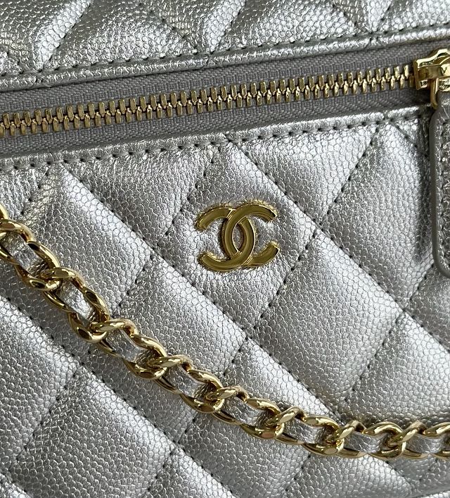 CC grained calfskin small vanity with chain AP5346 silver
