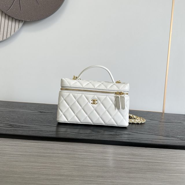 CC grained calfskin small vanity with chain AP5346 white