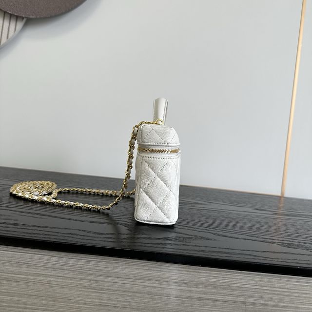 CC grained calfskin small vanity with chain AP5346 white