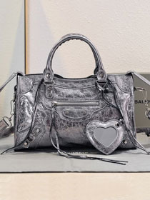 Balenciaga original lambskin le city small bag 8114422 dark silver