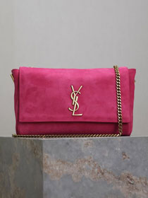 YSL original suede calfskin reversible small kate bag 737128 rose red