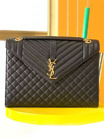 YSL original grained calfskin large envelope chain bag 487198 black