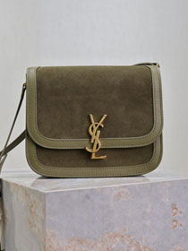 YSL original suede calfskin solferino medium satchel 635025 green