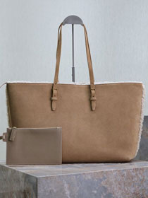 YSL original suede&shearling shopping tote bag 394195 apricot