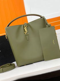 YSL original box calfskin medium le 37 bucket bag 742828 green