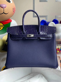 Hermes handmade original crocodile&togo leather birkin bag BK0035 blue encre