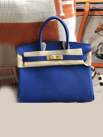 Hermes original epsom leather birkin 25 bag H25-3 blue zellige