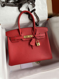 Hermes original epsom leather birkin 25 bag H25-3 rouge casaque