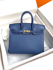 Hermes original swift leather birkin 25 bag H25-5 blue agate