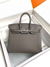 Hermes original swift leather birkin 25 bag H25-5 grey etain