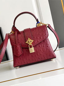 Louis vuitton original ostrich calfskin rose des vents mini handbag m86011 bordeaux