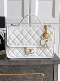 CC original grained calfskin medium flap bag AS3653 white