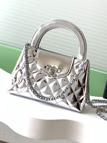 CC original patent calfskin mini shopping bag AS4416 silver