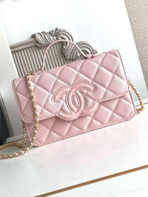 CC grained calfskin wallet on chain AP6554 pink
