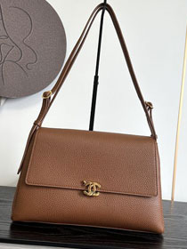 CC grained calfskin maxi flap bag AS6482 brown