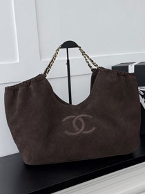CC suede calfskin large shopping bag AS6475 dark brown