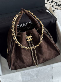 CC suede calfskin 25 small handbag AS5293 dark brown